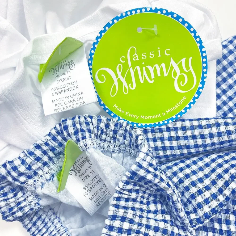 Classic Whimsy Happy Fourth Blue Gingham Short Set